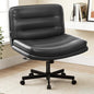 COMHOMA Cross Legged Office Chair with Wheels Armless Office Desk Chair, Modern Vanity Computer Task Chairs for Home Bedroom, Comfortable Wide Seat for Lower Back Pain Relief, PU Leahter, Black - color: Matte-black