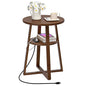 HOOBRO Round Side Table with Charging Station, Round Accent End Table with Bamboo Legs for Living Room, Bedroom, Brown, BR101UBZ01 - color: Brown