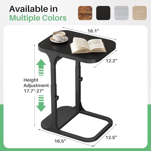 Kitstorack Height Adjustable End Table, Small Side Table for Couch, Sofa Table with Metal Frame for Living Room, Bedroom, Bedside C Shaped Table,Black - color: Black