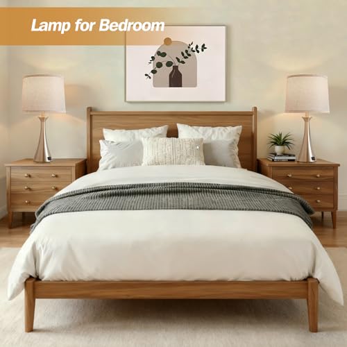 Touch Lamp for Living Room Bedroom, 21" Table Lamps Set of 2 with USB C+A Ports and Grey Lamp Shades, Touch Bedside Lamps for Nightstand with 3 Way Dimmable, 2 LED Bulbs Included, Silver - color: Silver 2pcs