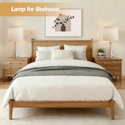 Touch Lamp for Living Room Bedroom, 21" Table Lamps Set of 2 with USB C+A Ports and Grey Lamp Shades, Touch Bedside Lamps for Nightstand with 3 Way Dimmable, 2 LED Bulbs Included, Silver - color: Silver 2pcs