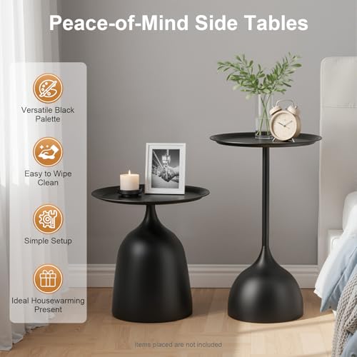 2-Piece Coffee Table, Durable Small Round Coffee Tables for Living Room, Easy Assembly Modern Nesting Coffee Tables Set, Circle Side Tables Round End Table for Sofa Bedside Balcony (Black) - color: Black