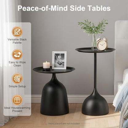 2-Piece Coffee Table, Durable Small Round Coffee Tables for Living Room, Easy Assembly Modern Nesting Coffee Tables Set, Circle Side Tables Round End Table for Sofa Bedside Balcony (Black) - color: Black