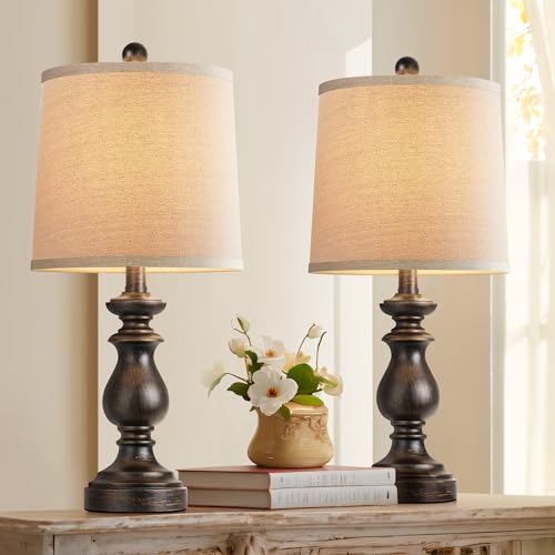PARTPHONER Traditional Table Lamp Set of 2, Rustic Farmhouse Table Lamps for Living Room Bedroom, 22" Bedside Desk Lamps Vintage Nightstand Lamps with Linen Shades, Oil Rubbed Bronze - color: Oil-Rubbed Bronze