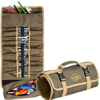 The Ryker Bag Wrench Roll Up Heavy-Duty Canvas Tool Organizer, Tool Roll Organizer Gifts for Dad Roll-Up Tool Bag w/Multiple Pockets for Wrenches, Sockets & Hand Tools for Mechanics & Electricians - style: Wrench Roll