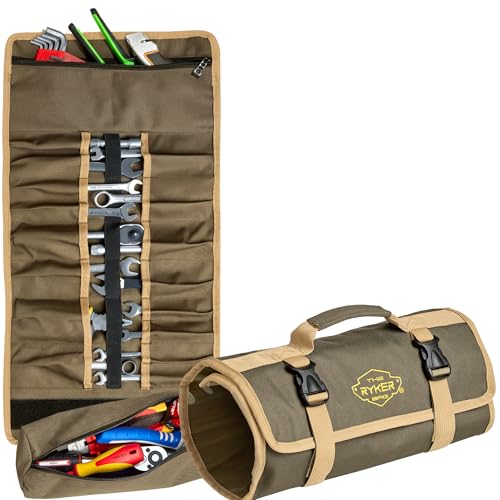The Ryker Bag Wrench Roll Up Heavy-Duty Canvas Tool Organizer, Tool Roll Organizer Gifts for Dad Roll-Up Tool Bag w/Multiple Pockets for Wrenches, Sockets & Hand Tools for Mechanics & Electricians - style: Wrench Roll