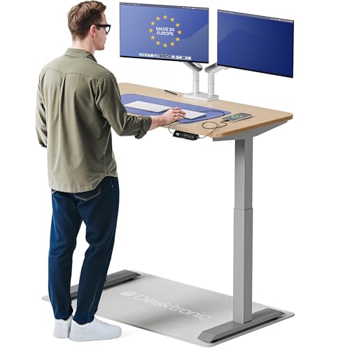 Desktronic HomeOne Standing Desk 48x24 — Ergonomic Sit Stand Home Office Desk, Made in Europe, Electric Dual Motor Height Adjustable, USB & USB-C Charging, Wobble-Free, Touchscreen, 3 Memory Presets - color: Gray + Bamboo, size: 48 x 24 in