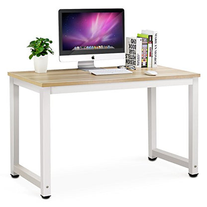 Tribesigns Computer Desk, 47 inch Modern Simple Office Desk Computer Table Study Writing Desk for Home Office, Light Walnut - color: Walnut+white, size: 47*23.6 inch