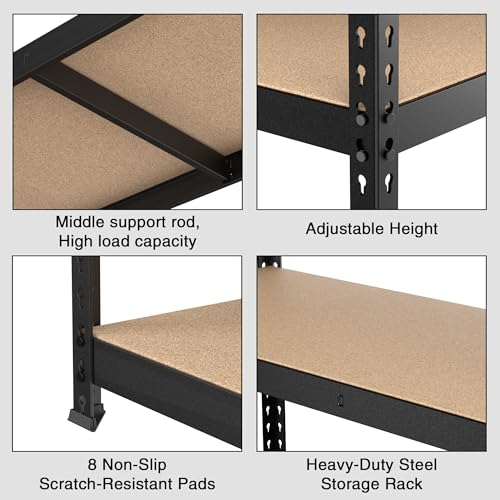 WORKPRO Shelving with MDF Board, 35-3/10”W x 17-1/2”D x 72”H, 1650LBS Load - color: Black, size: 35.3W x 17.5"D x 72"H