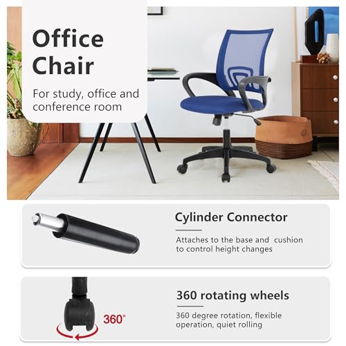 BestOffice Ergonomic Office Chair | Mid-Back Swivel Desk Chair | Dark Blue | with Lumbar Support, Adjustable Height & Breathable Backrest | Sponge Seat & Rolling Wheels | for Home, Office | Pack of 1 - color: Dark Blue, style: pack of 1