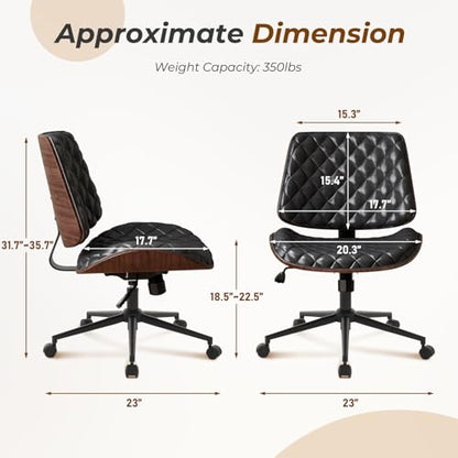 Furnimart Armless Small Desk Chair with Wheels, 360° Swivel Faux Leather Vanity Chair for Bedroom, Compact Home Office Task Chair for Small Spaces, Heavy-Duty Wood Frame(PU Black) - color: Faux Leather-black