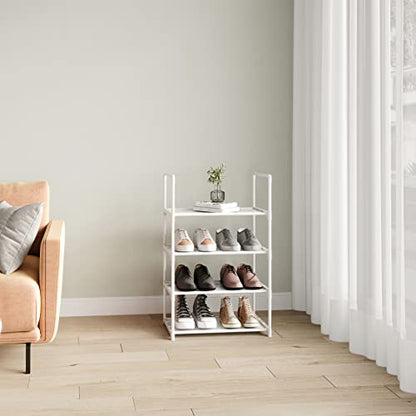 Upgrade Stackable Small Shoe Rack, 4-Tier Shoe Shelf Storage Organizer with Handle for Entryway, Hallway and Closet(White) - size: 4-Tier(White)-Small