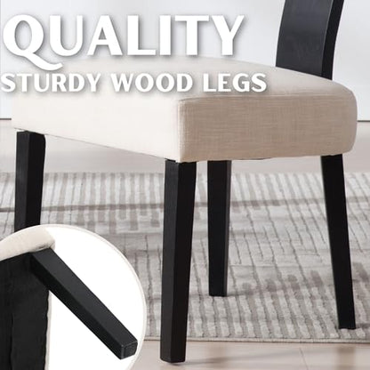 RIVOVA Mid Century Modern Dining Chairs Set of 4 Farmhouse Linen Fabric Upholstered Dining Room Chairs Kitchen Chairs with Curved Backrest Black Wood Legs, Beige - color: Black Beige Curved