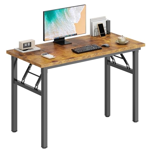 DlandHome 39.4 Inch Small Folding Computer Desk for Home Office, Retro | Foldable Writing Table for Small Spaces Bedroom, No Assembly Required, Wood Top Metal Frame, Collapsible Compact Easy Storage - color: Retro, size: 39 Inches