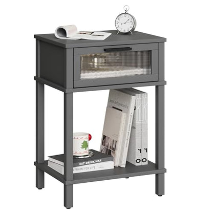 Nightstand Wooden Bedside Table with Drawer Grey Night Stands Modern Style Small End Table Side Table with Storage Shelf for Bedroom Living Room MLBZ10G - color: Grey
