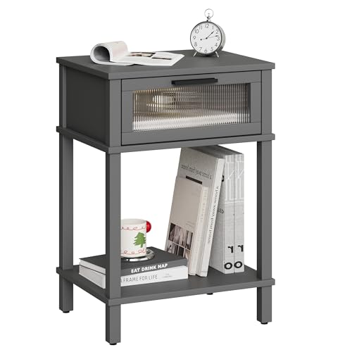 Nightstand Wooden Bedside Table with Drawer Grey Night Stands Modern Style Small End Table Side Table with Storage Shelf for Bedroom Living Room MLBZ10G - color: Grey