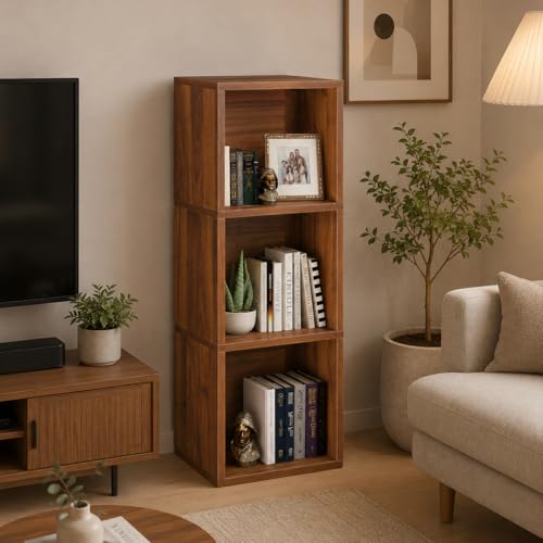 3 Cube Storage Organizer Wooden Bookshelf, 3 Cube Shelf Bookcase, Small Bookshelf Storage Organizer, 3 Cube Storage Shelf for Bedroom, Small Bookshelf for Living Room and Office (Brown, 3) - color: Brown, size: 3 Cube
