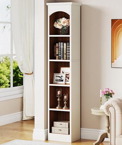 Tribesigns 70.9-Inch Tall Narrow Bookcase, 5-Tier Cube Bookshelf with Storage, Modern Slim Corner Display Shelves for Home Office, Living Room, White and Oak - color: White&oak