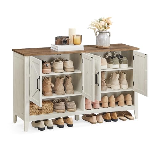 VASAGLE LIRY Collection - Shoe Cabinet, 3-Tier Storage Organizer, Shoe Shelf, Farmhouse Freestanding Cabinet, Height-Adjustable Shelf, 13.8 x 47.2 x 27.6 Inches, Rustic White ULBC039W01 - color: Rustic White, size: 13.8"D x 47.2"W x 27.6"H, style: 3-Tier