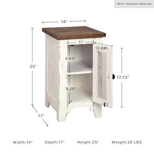 Signature Design by Ashley Wystfield Farmhouse Chair Side End Table with Cabinet Door for Storage, White & Brown with Distressed Finish - color: Dark Brown & White