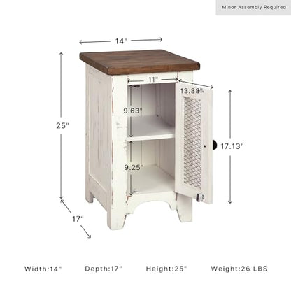 Signature Design by Ashley Wystfield Farmhouse Chair Side End Table with Cabinet Door for Storage, White & Brown with Distressed Finish - color: Dark Brown & White