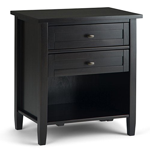 SIMPLIHOME Warm Shaker Bedside Table - 24 inch Wide Solid Wood Nightstand in Hickory Brown, Transitional Bedroom Side or End Table with 2 Drawers, Open Shelf Storage and Bronze Hardware - color: Hickory Brown