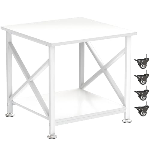 Printer Stand, 23.6 x 23.6 Inches Large Printer Stand with Storage Shelf, 2 Tier Printer Table for Home Office, Rolling Printer Cart with Industrial Wheels, Mini Fridge Stand Table, White - color: White