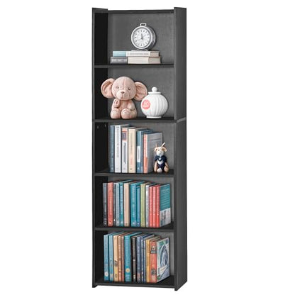 ZENY 5-Tier Shelf Bookcase, Freestanding Wood Storage Display Open Bookshelf for Home Office (Black) - color: Black