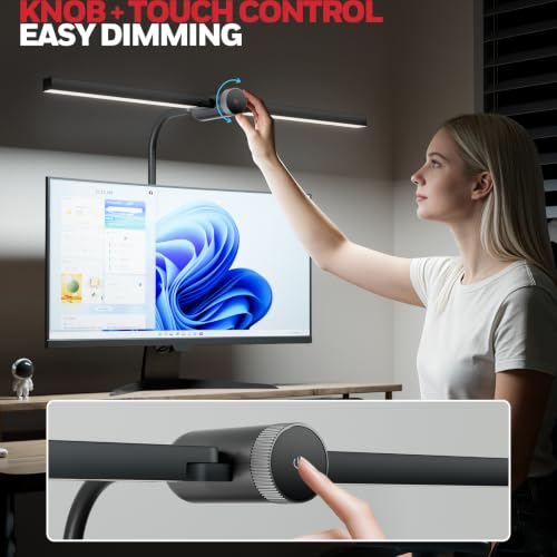 Honeywell HJ4 Desk Lamp with Clamp, Sunturalux™ Desk Lamps for Home Office | Dual-head Black LED clamp desk lamp with flexible gooseneck, stepless dimming, 4 color temps, CRI 94, RG0 eye care. - color: Black
