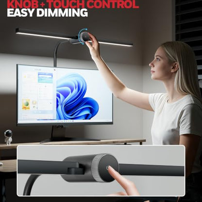 Honeywell HJ4 Desk Lamp with Clamp, Sunturalux™ Desk Lamps for Home Office | Dual-head Black LED clamp desk lamp with flexible gooseneck, stepless dimming, 4 color temps, CRI 94, RG0 eye care. - color: Black