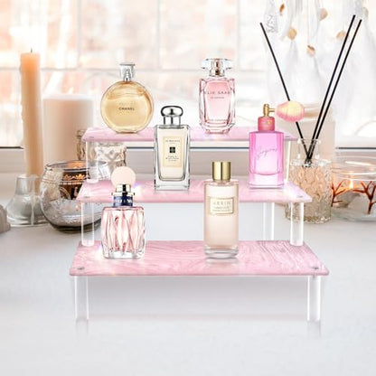 Acrylic Display Stand, 3 Tier Pink Display Risers for Funko POP Figures, 9" Cupcakes Stand, Perfume Organizer, Riser for Display, Dessert Stand, Ornament Display Stand…