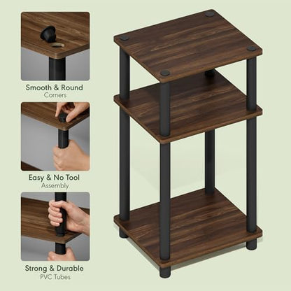 Furinno Turn-N-Tube 3-Tier Toolless Side Table, Narrow Printer Stand with Open Shelf, End Table, Night Stand, for Living Room, Bedroom, Brown Walnut - color: Brown Walnut/Black