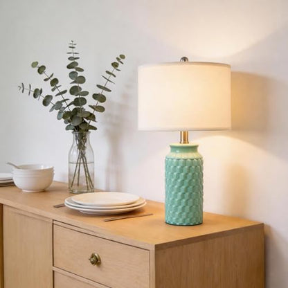 USumkky 20.5" Ceramic Table Lamps Set of 2 - Modern Farmhouse & Boho Style, Bedside Nightstand Lamps for Bedroom, Living Room End Table Lamps, Small Desk Lamp(Tiffany Blue) - color: 20.5" Tiffany Blue-2 Pack
