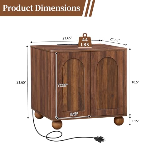 Samll Square Side Table with Charging Station, Mid Century Modern Nightstand with Storage for Bedroom Bed, Small Accent Table with Doors for Living Room Couch Sofa Chair, Office Desk - Walnut - size: Walnut-door