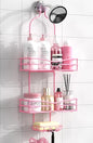 DAOYA Pink 3-Tier Over Head Shower Caddy with Soap Holder & 6 Hooks - Hanging Shower Caddy for Bathroom Organizer - color: Pink