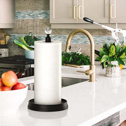 KASUNTO Crystal Head Paper Towel Holder - Steel Countertop Stand for Kitchen, Bars & Dining Tables - Fits Standard & Jumbo Rolls - Matte Black - color: Matte Black