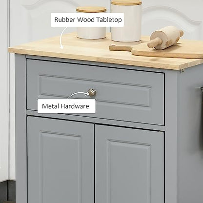 HOMCOM Rolling Kitchen Island Cart, Portable Serving Trolley Table with Drawer, Adjustable Shelf and 2 Towel Racks, Grey - color: Grey