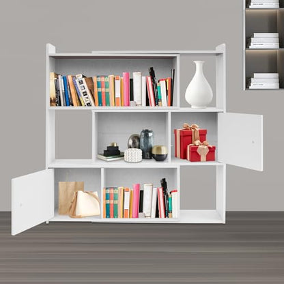 Open Shelf Low Bookcase, Extendable Length, 3 Tier Wooden Bookshelf Freestanding Organizer Display Shelf for Bedroom Living Room Office Study Small Space (Warm White) - color: Warm White