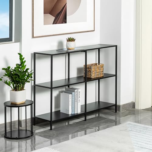 HDANI 39.4 Inch Metal Console Table with 3 Tier Strage Shelves,Narrow Entryway Table,Modern Sofa Tables for Entryway, Living Room,Bedroom,Black - color: Black, size: 39.37×11.81×31.5in