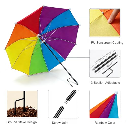 3Pack Small Garden Umbrellas for Plants Flowers Potted Outdoor UV protection 43x23.6 Mini Shade Umbrellas with Stakes Summer PatioDeocr(Height Adjustable)