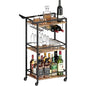 LOTEYIKE 3 Tier Bar Cart, Mini Liquor Utility Cart for Wine Beverage Dinner Party, Rolling Wine Coffee Drink Serving Cart with Lockable Wheels for Home Kitchen Bars (Rustic Brown) | Rolling Wine Coffee Drink Serving Cart with Lockable Wheels for Home Kitc