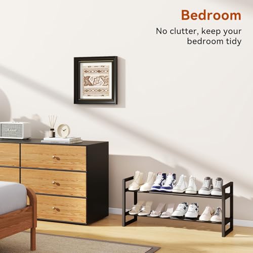 IBUYKE Expandable Shoe Rack, 18"-33” Adjustable Shoe Organizer for Closet, Stackable Metal Free Standing Shoe Rack Storage for Small Space Entryway, Black TXJ002B - size: 33inch-1 Pack