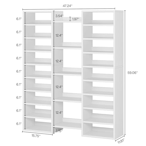 Little Tree 14-Tier Shoe Rack, Freestanding Tall Shoe Shelf, White Wooden Shoe Storage Cabinet with 22 Open Cubbies, 46 Pairs Wide Entryway Shoe Organizer Shoe Cabinet for Living Room, Bedroom