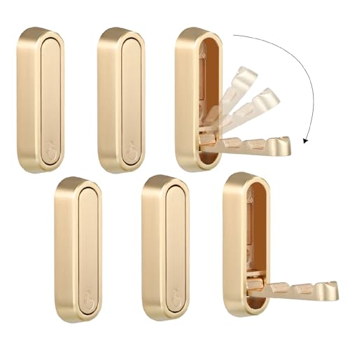 Folding Coat Hooks, Gold, 6 Pack, Wall Hook, Hanging Towels Clothes Bag | 90° Foldable Design, Foldable Hook Wall Mounted, Includes Screws And Anchors, For Hanging Coats Towels Hat Bags Keys - color: Gold, size: 6 Pieces