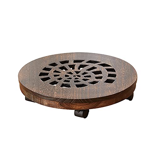 Wood Plant Caddy, Heavy Duty Rolling Planter Dolly With Rotating Casters, Movable Flower Pot Stand, Round Plant Rack With Lockable Wheels (10 Inch) - size: 10 Inch