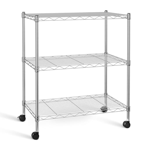HealSmart 3-Tier Heavy Duty Storage Shelves 750Lb Capacity, 24.02" D x 13.78" W x 29.92" H Adjustable Shelving Unit with Wheels, Chrome - color: Chrome, size: 23" x 13" x 30", 3-Shelf