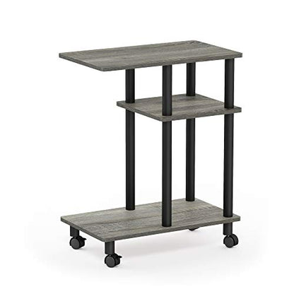 Furinno Turn-N-Tube Side Table, 3-Tier C-Shape End Table with Wheels, Toolless Assembly Night Stand, Bedside Table with Open Shelf, for Living Room, Bedroom, Grey Oak/Black - color: Grey Oak/Black