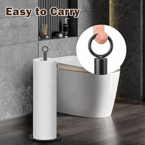 Bath Toilet Paper Holder, Metal Toilet Tissue Roll Organizer Storage, Tissue Paper Holder Stand for Bathroom/Kitchen Countertop, 21" H (Matte Black) - color: Matte Black