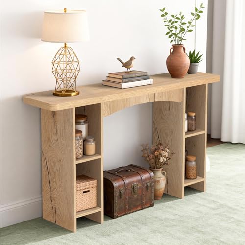 Sonharlar 55 Inch Entryway Table Single-Shelf Cabinet, 1.6 Inch Thick Desktop Wooden Console Table with Socket Farmhouse Sofa Table for Entrance, Hallway, Living Room,Behind Couch(Natural Brown) - color: Natural Brown, size: 55IN 1T