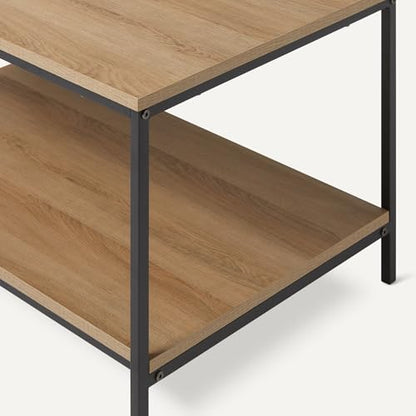 Amazon Basics Rectangular Coffee Table with Bottom Shelf, Living Room Center Table, Wooden, 19.9" D x 31.5" W x 16.5" H - color: Oak, style: coffee table